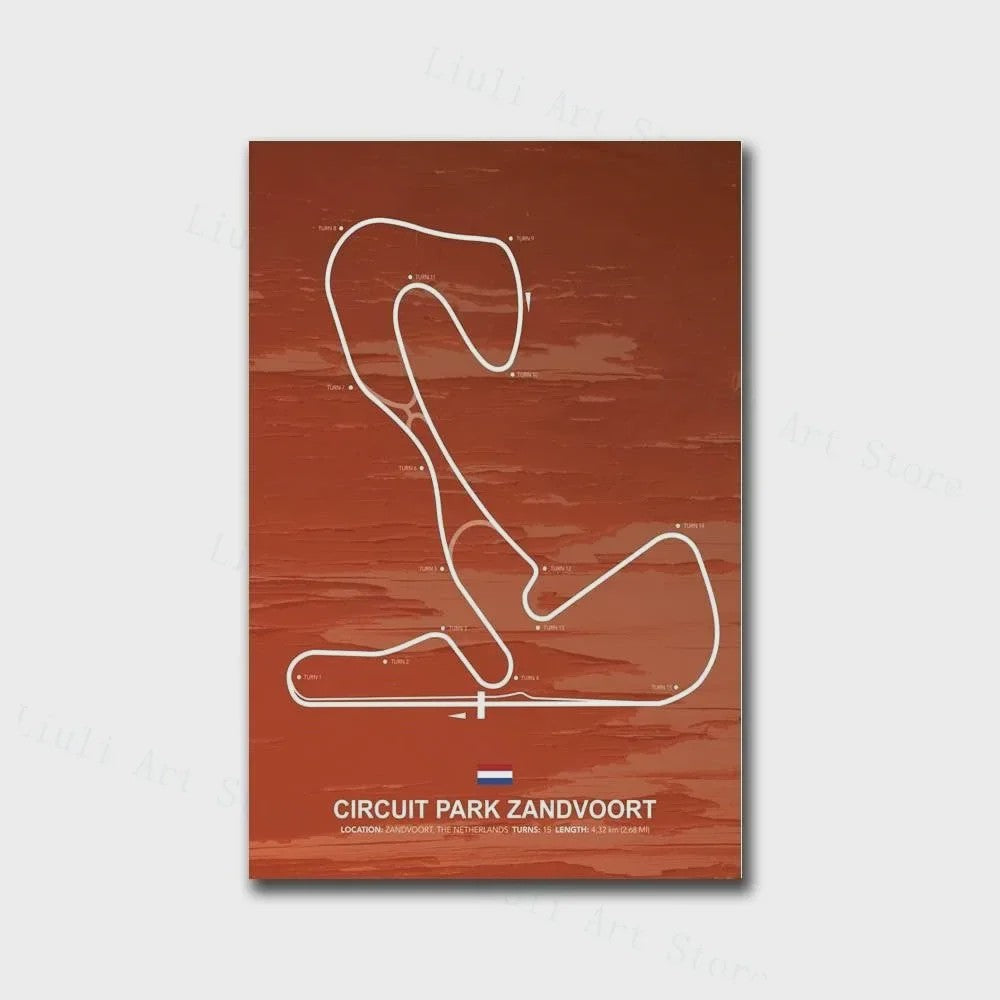 Formule 1 Circuit Poster Canvas - F1 Race Track Kunst Print voor Woonkamer Decoratie