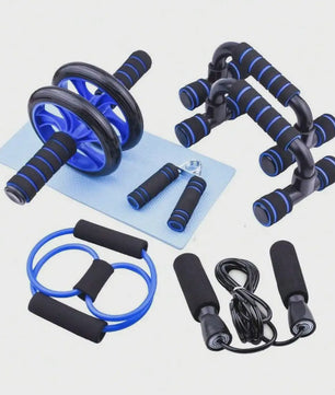 7-delige Home Workout Set: Springtouw, Handknijper, Push-up Bars & Buikroller