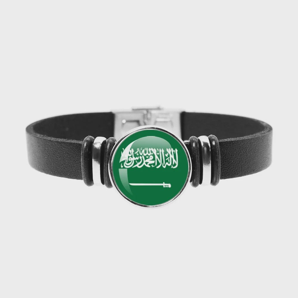 Leren Armband met Vlag van [Land] - Stijlvolle Bangle voor Dames en Heren