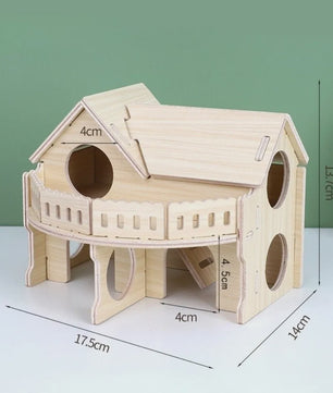 Houten Hamster Villa: Speelhuis met Klimplatform en Verhoogd Platform - Duurzaam Knaagdier Accessoire