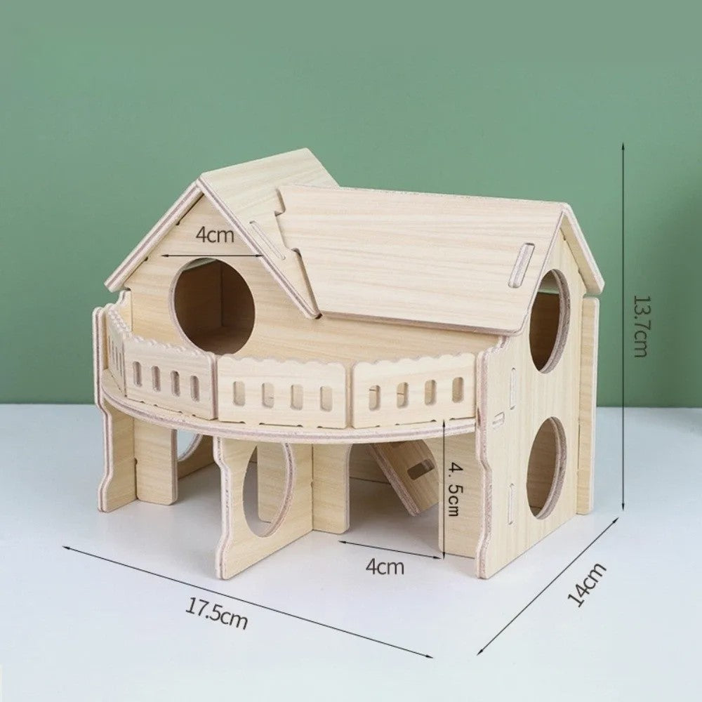 Houten Hamster Villa: Speelhuis met Klimplatform en Verhoogd Platform - Duurzaam Knaagdier Accessoire