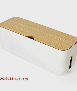 Stijlvolle Kabel Organizer Box met Houten Deksel - Bureau & Kantoor Kabelmanagement