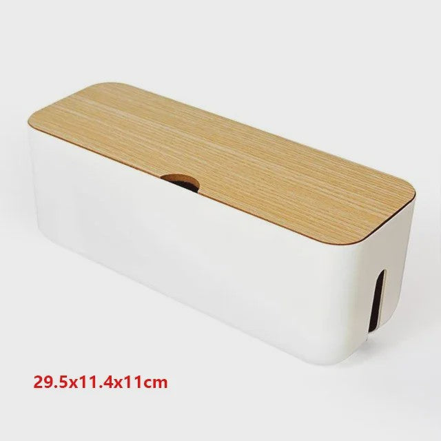 Stijlvolle Kabel Organizer Box met Houten Deksel - Bureau & Kantoor Kabelmanagement