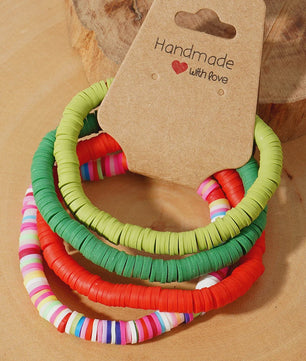 Set van 4 Kleurrijke Heishi Kralen Armbanden - Handgemaakt Boho Mixkleur Sieraden Dames 2024