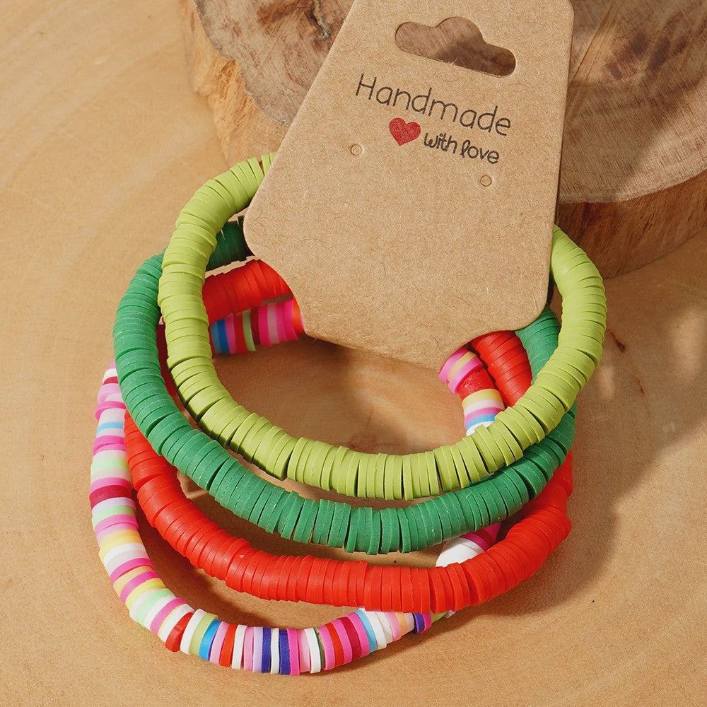 Set van 4 Kleurrijke Heishi Kralen Armbanden - Handgemaakt Boho Mixkleur Sieraden Dames 2024