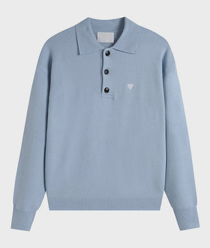 Dames Gebreide Poloshirt met Omvouwbare Kraag en Hartje - Comfortabel & Ademend