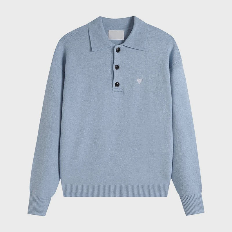 Dames Gebreide Poloshirt met Omvouwbare Kraag en Hartje - Comfortabel & Ademend