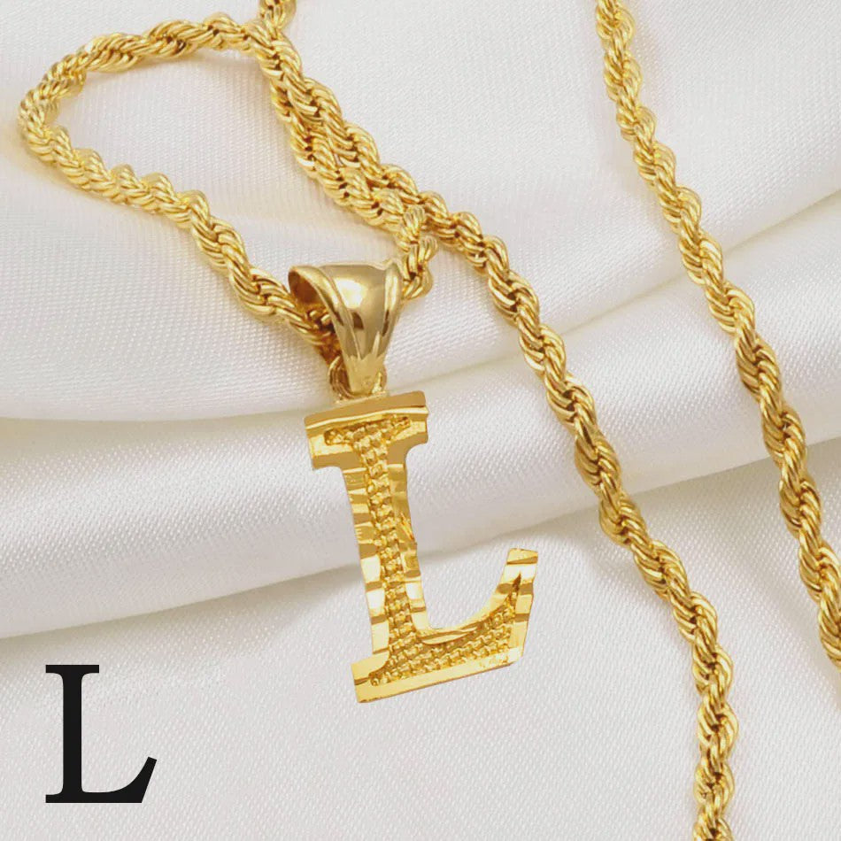 Gouden Initiaal Ketting met Touwketting - Kies Uw Letter (A-Z)