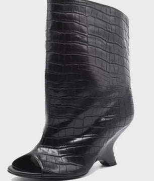 Dames Laarzen met Peep-toe, Hoge Schuine Hak en Kniehoge Schacht - Zomer/Lente Collectie