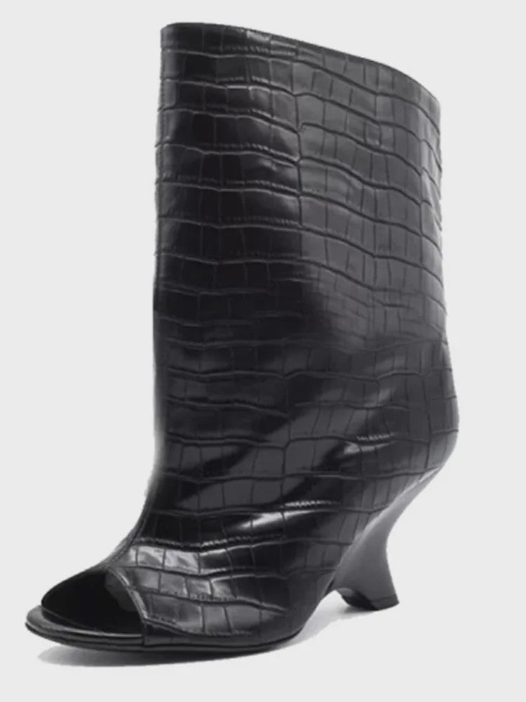 Dames Laarzen met Peep-toe, Hoge Schuine Hak en Kniehoge Schacht - Zomer/Lente Collectie