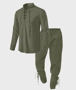 Middeleeuws Piraten Kostuum Set: Shirt met Vetersluiting en Broek