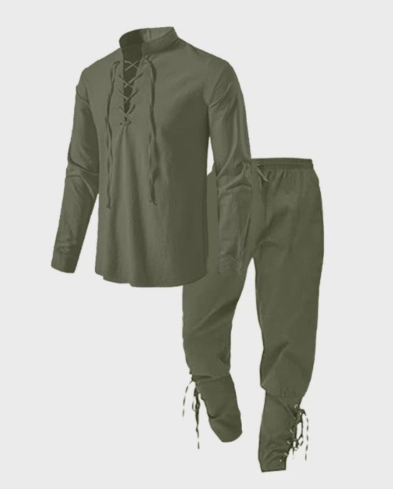 Middeleeuws Piraten Kostuum Set: Shirt met Vetersluiting en Broek