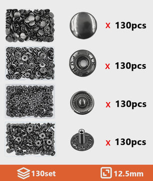 Roestvrij Staal Drukknopen Set 12.5mm Gunmetal Zwart - Kleding & Tassen
