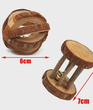 Natuurlijk Houten Speelgoed Set voor Knaagdieren, Konijnen & Hamsters - Kauwspeelgoed met Bel & Bal