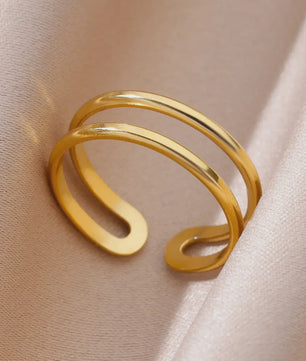 Gouden Ringen Dames - Roestvrij Staal Chunky Open Ringen Vintage Geometrisch Design