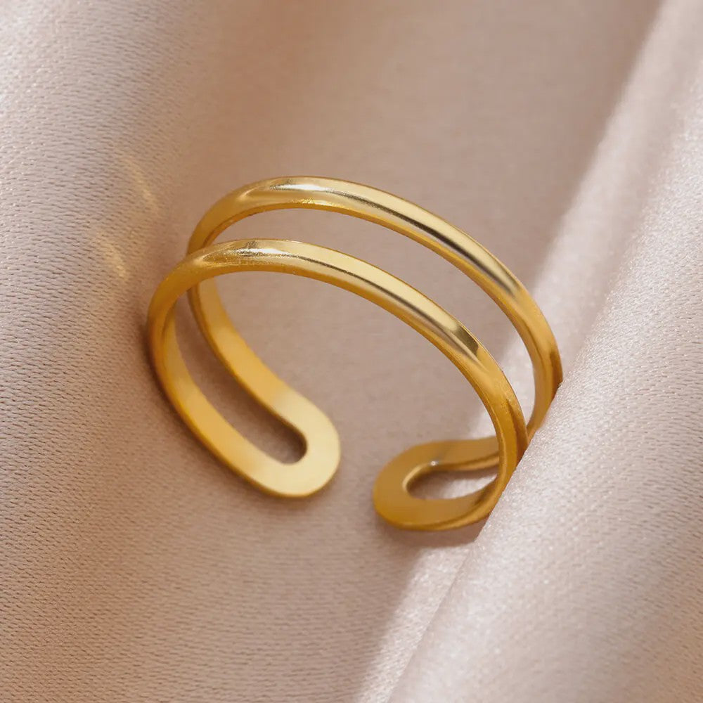 Gouden Ringen Dames - Roestvrij Staal Chunky Open Ringen Vintage Geometrisch Design