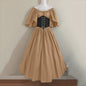 Middeleeuwse Retro Jurk met Contrastkleuren en Off-Shoulder Halslijn