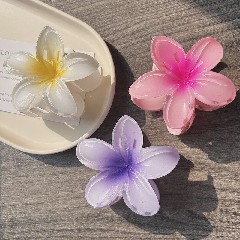 3x Grote Boho Bloemen Haarclips Acryl - Gradient Kleuren & Hawaii Stijl Haaraccessoires voor Dames