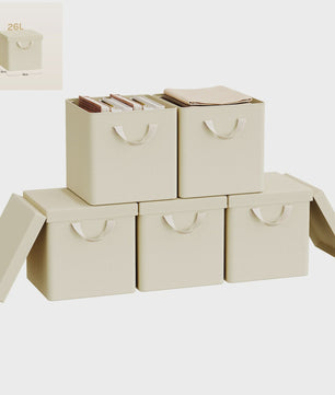 Opvouwbare Opbergbox met Deksel - Set van 3 of 5 - Stoffen Organizer voor Kleding en Speelgoed