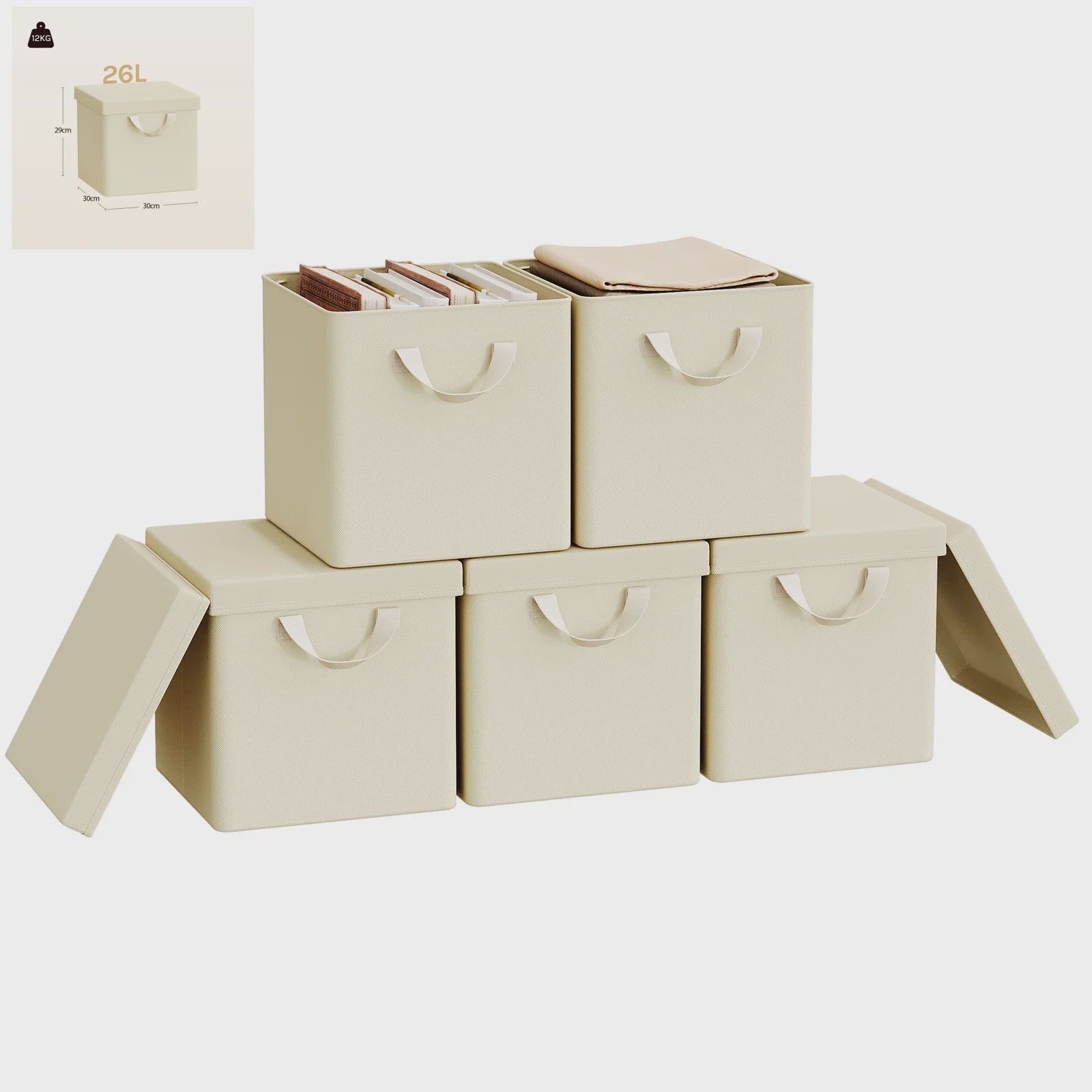 Opvouwbare Opbergbox met Deksel - Set van 3 of 5 - Stoffen Organizer voor Kleding en Speelgoed