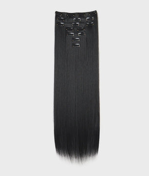 24 Inch Synthetische Haarverlenging met Clips - 7 Delig Set - Lang Steil Haarstuk voor Dames