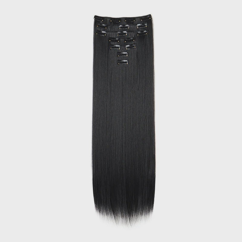 24 Inch Synthetische Haarverlenging met Clips - 7 Delig Set - Lang Steil Haarstuk voor Dames