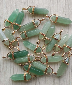 Natuurlijke Groene Aventurijn Kristal Pilaren Hangers - 24 Stuks Set voor Sieraden Maken