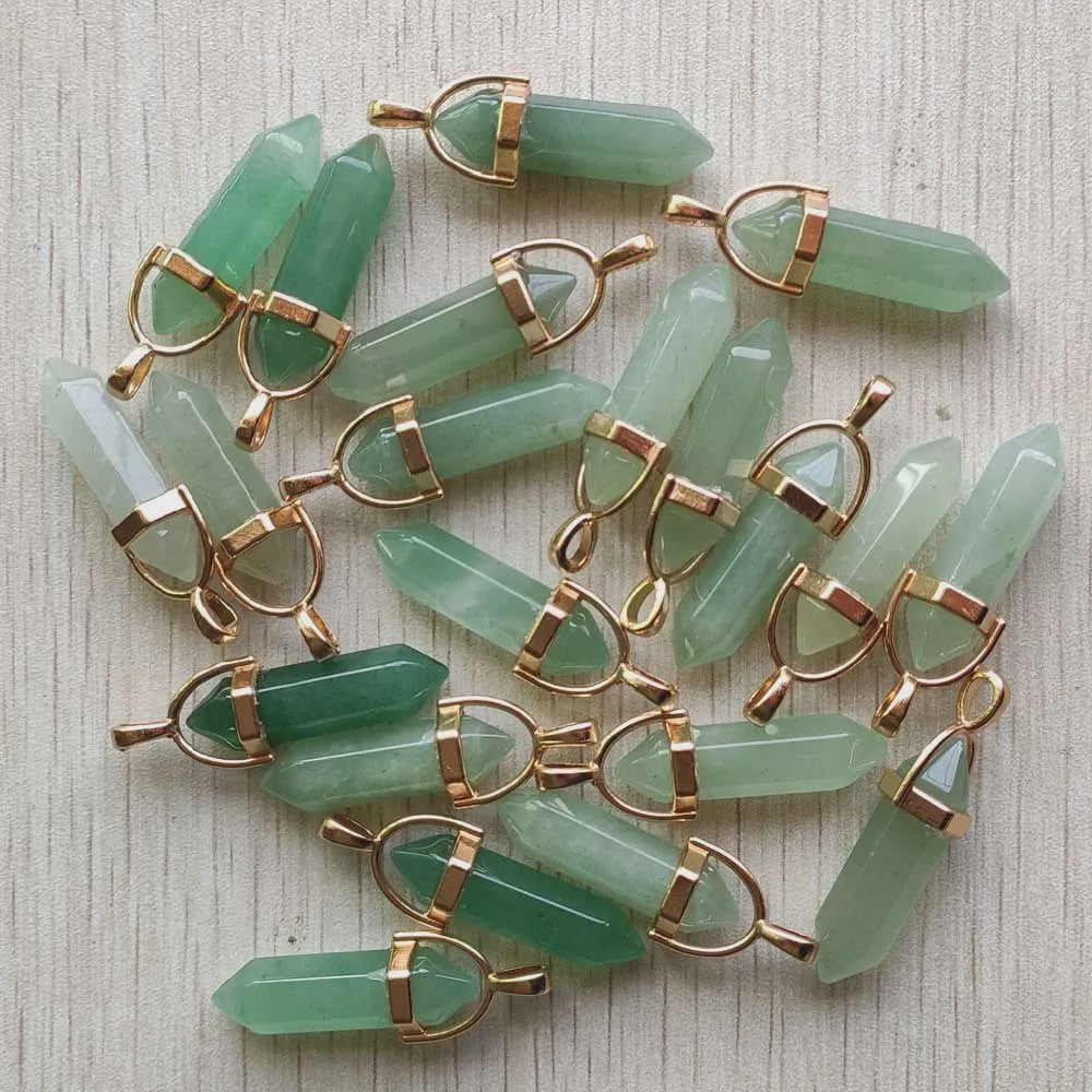 Natuurlijke Groene Aventurijn Kristal Pilaren Hangers - 24 Stuks Set voor Sieraden Maken