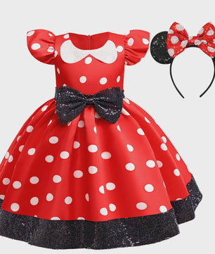 Minnie Mouse Jurk Meisjes Rood Polka Dot met Grote Pailletten Strik - Feestjurk