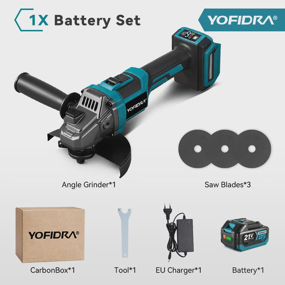 YOFIDRA Accu Haakse Slijper 125mm M14 - Borstelloze Motor, 21V Kracht