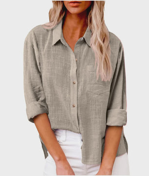 Dames Blouse met Lange Mouwen - Katoen Linnen Look