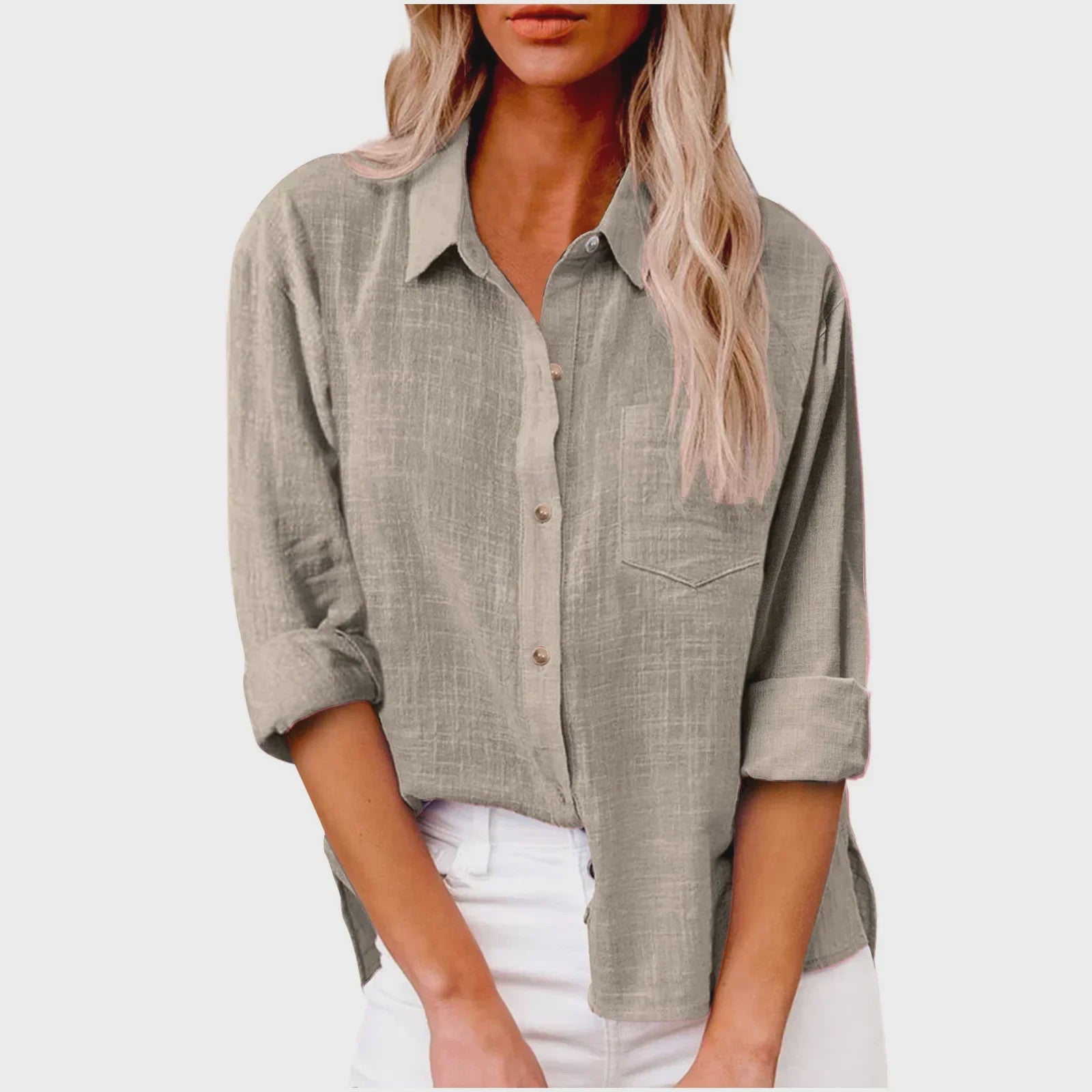 Dames Blouse met Lange Mouwen - Katoen Linnen Look