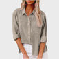 Dames Blouse met Lange Mouwen - Katoen Linnen Look