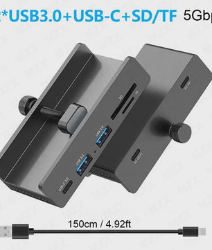 Aluminium USB 3.0/3.2 Hub met Clip: 5Gbps/10Gbps Docking Station voor Monitor & Bureau