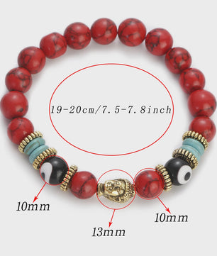 Handgemaakte Buddha & Evil Eye Armband met Turkoois Blauwe Stenen - Elastisch, Yoga Stijl