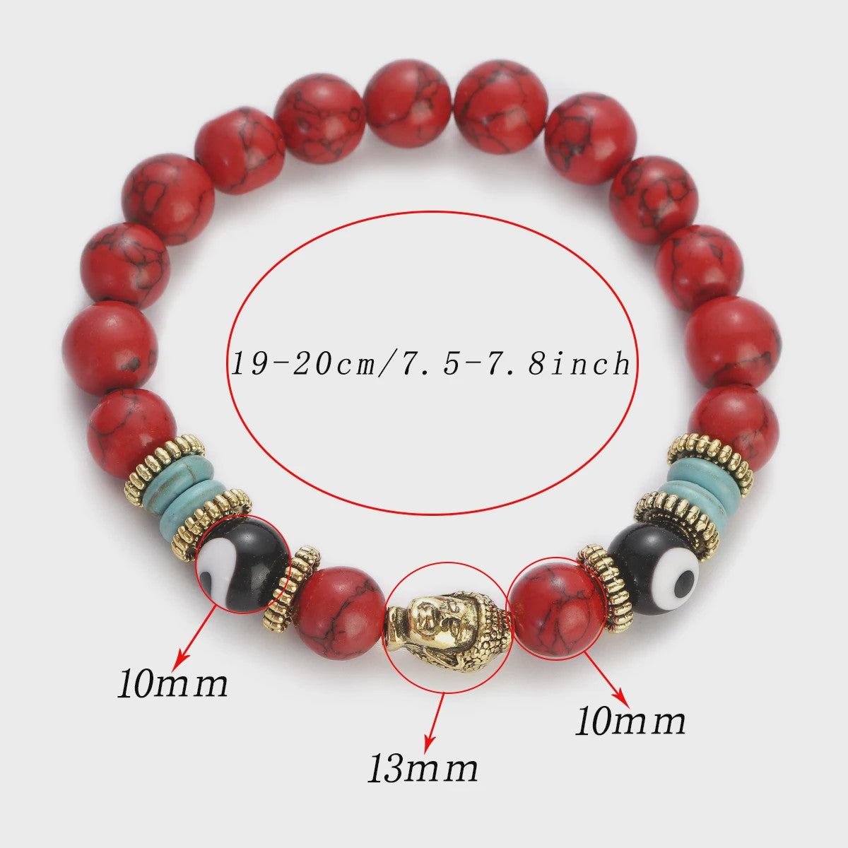 Handgemaakte Buddha & Evil Eye Armband met Turkoois Blauwe Stenen - Elastisch, Yoga Stijl