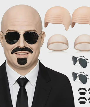 Set van 4 Kale Hoofd Pruikenkapjes & Accessoires voor Cosplay en Feest