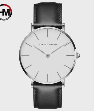 Hannah Martin Herenhorloge - Stijlvol Zilver & Bruin Leer, Waterdicht Quartz Dress Watch