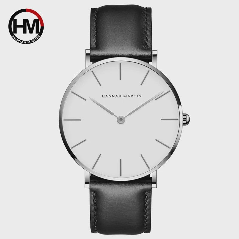 Hannah Martin Herenhorloge - Stijlvol Zilver & Bruin Leer, Waterdicht Quartz Dress Watch