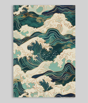 Abstracte Blauwe Golven Canvas Poster - Japandi Zen Stijl Wanddecoratie