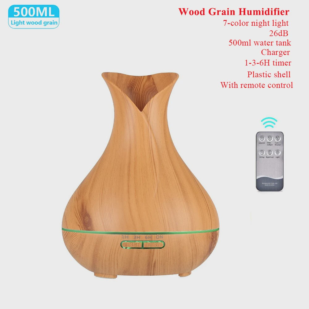 Aroma Diffuser met Houtnerf Design, 7 Kleuren LED en Afstandsbediening