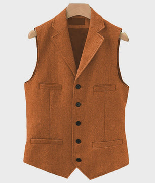 Herentrui Gilet Wol Tweed Visgraat Bruin - Klassiek Gilet voor Bruiloft & Feest