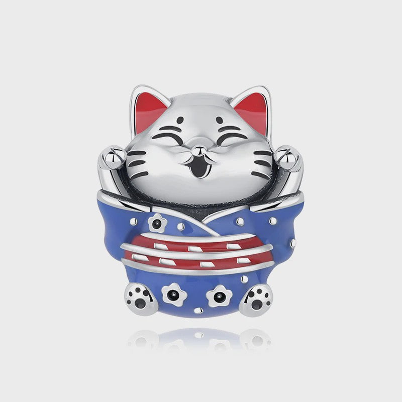 925 Sterling Zilveren Bedel Lucky Cat - Chinees Nieuwjaar & Japanse Stijl Hanger voor Dames Armbanden & Kettingen