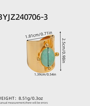 Bohemian Ringen met Natuursteen (Turquoise & Malachiet) - Goudkleurig Staal