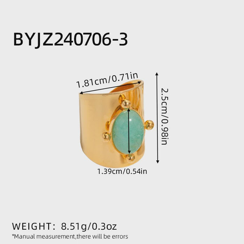 Bohemian Ringen met Natuursteen (Turquoise & Malachiet) - Goudkleurig Staal