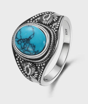 S925 Zilveren Ring met Ovaal Natuurlijke Turkoois - Fijne Sieraden voor Dames en Heren