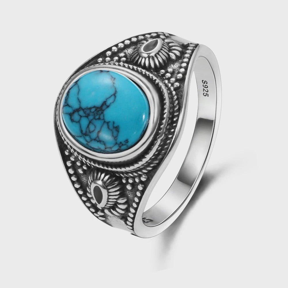 S925 Zilveren Ring met Ovaal Natuurlijke Turkoois - Fijne Sieraden voor Dames en Heren