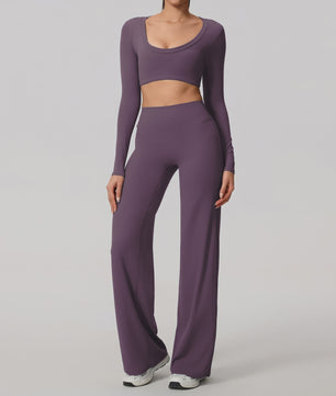 Dames Sportset: Sneldrogende Yoga Top met U-hals en Bell-Bottoms