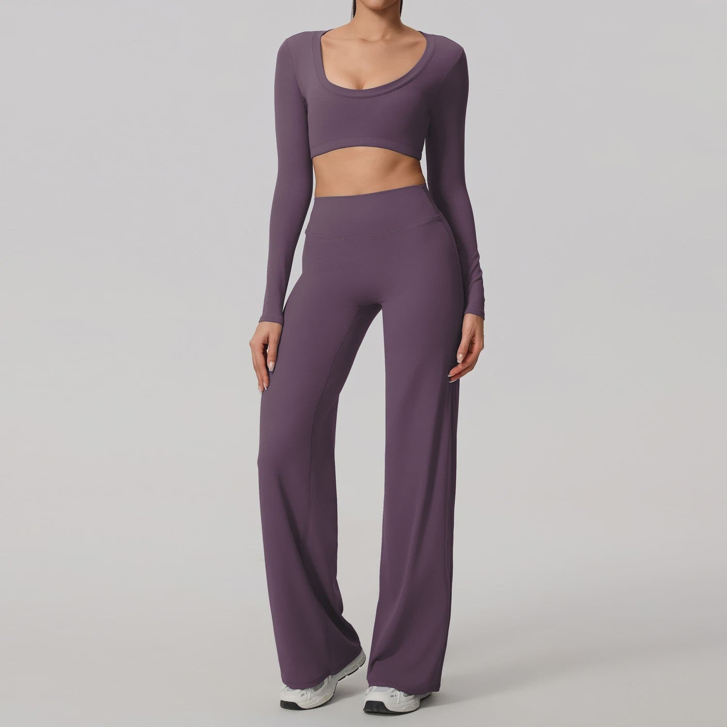 Dames Sportset: Sneldrogende Yoga Top met U-hals en Bell-Bottoms