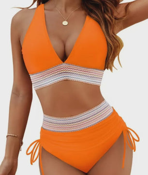 Dames Hoge Taille Bikini Set met Push-Up en Brede Schouderbanden - Zomer Strandkleding